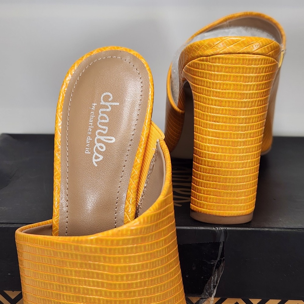 Charles by Charles David Genie Mules Womens Size 7.5 Mango Lizard Embossed Heels - Picture 4 of 7